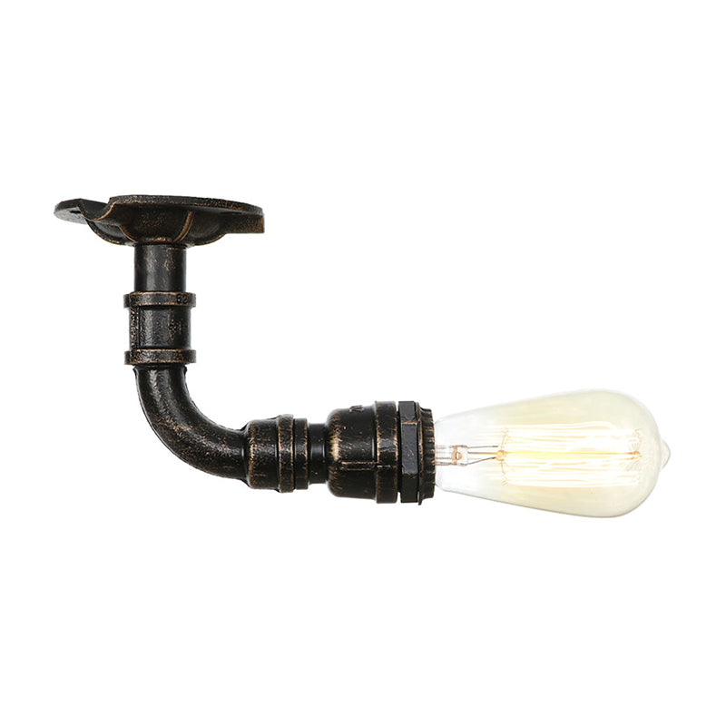 1 Light Metallic Semi Flush Vintage Aged Brass/Aged Silver/Antique Bronze Angle Pipe Indoor Ceiling Mount Light Fixture
