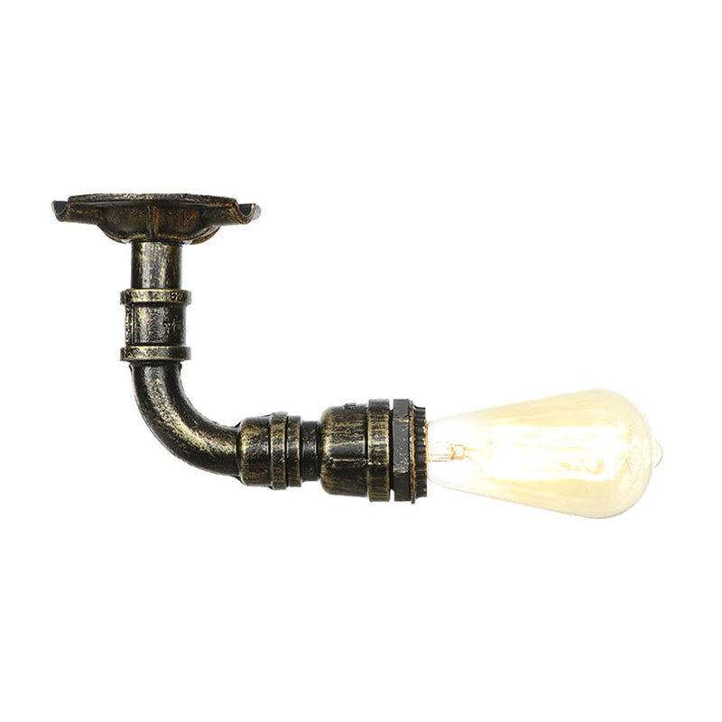 1 Light Metallic Semi Flush Vintage Aged Brass/Aged Silver/Antique Bronze Angle Pipe Indoor Ceiling Mount Light Fixture