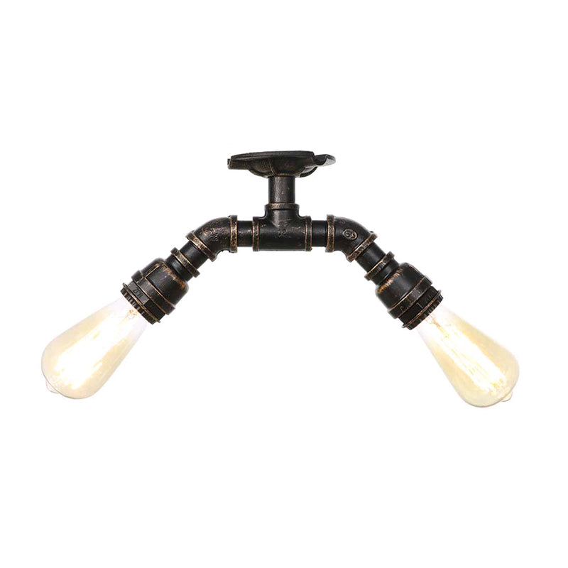 Bare Bulb Indoor Semi Flush Mount Retro Metallic 2 Lights Antique Silver/Aged Brass/Antique Bronze Close to Ceiling Lamp