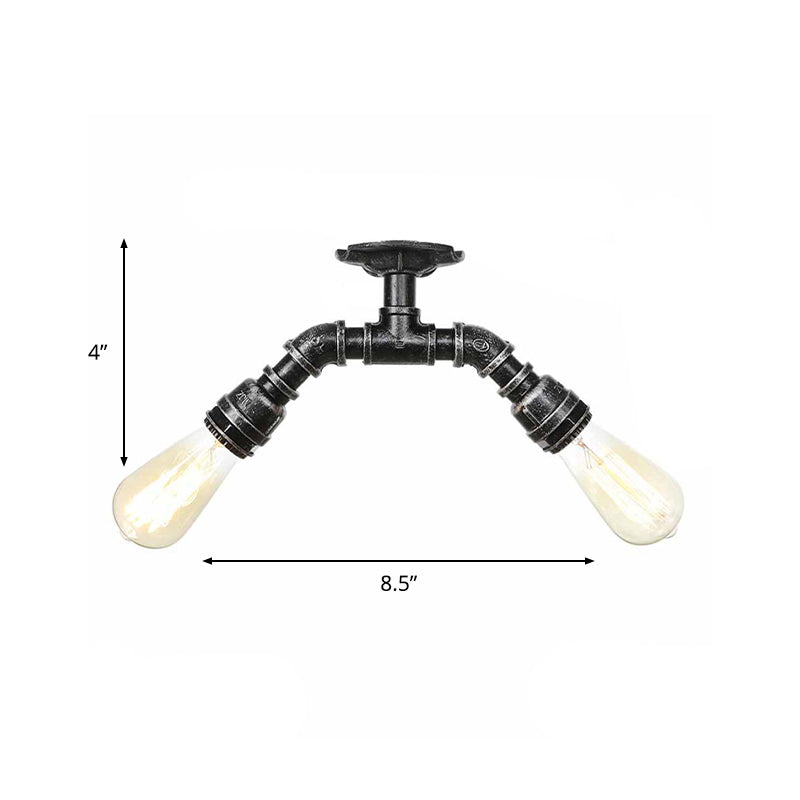 Bare Bulb Indoor Semi Flush Mount Retro Metallic 2 Lights Antique Silver/Aged Brass/Antique Bronze Close to Ceiling Lamp