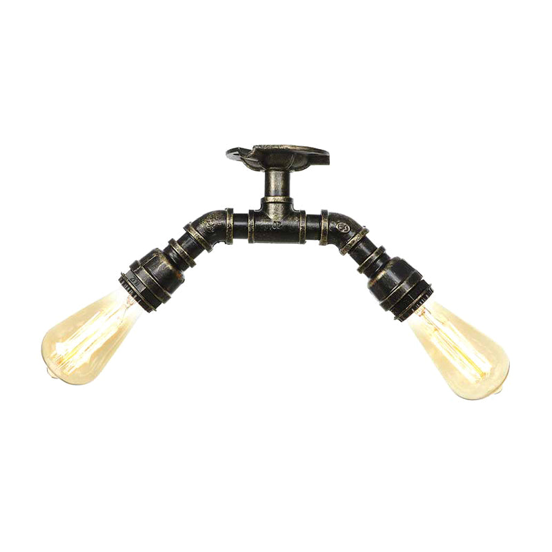 Bare Bulb Indoor Semi Flush Mount Retro Metallic 2 Lights Antique Silver/Aged Brass/Antique Bronze Close to Ceiling Lamp