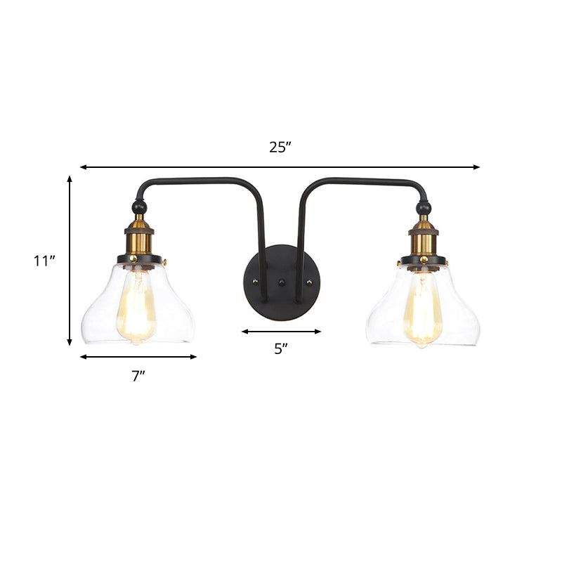 Pear/Bell Indoor Wall Mount Lamp Factory Clear Glass 2 Lights Sconce Light Fixture in Black