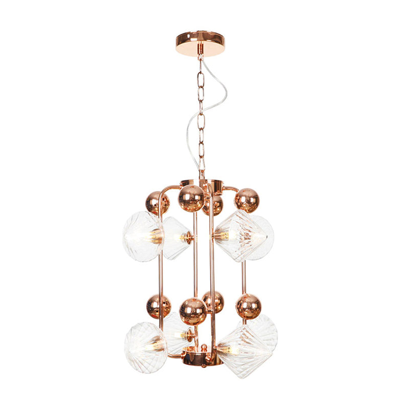 Diamond Living Room Chandelier Lighting Vintage Clear/Amber Ribbing Glass 6/8/10 Bulbs Copper/Gold Finish LED Pendant Lamp