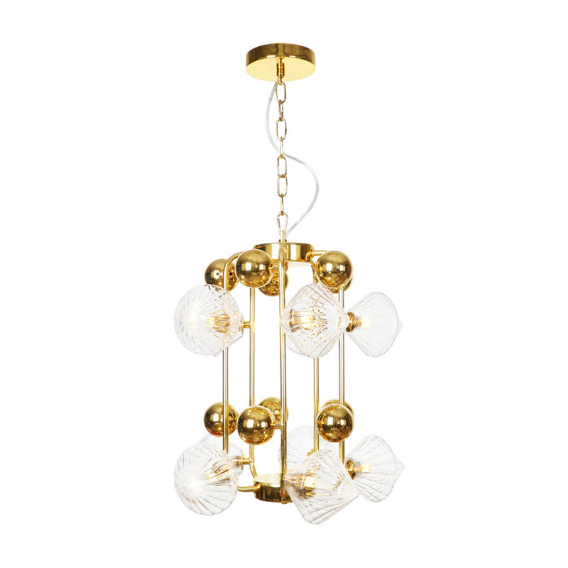 Diamond Living Room Chandelier Lighting Vintage Clear/Amber Ribbing Glass 6/8/10 Bulbs Copper/Gold Finish LED Pendant Lamp