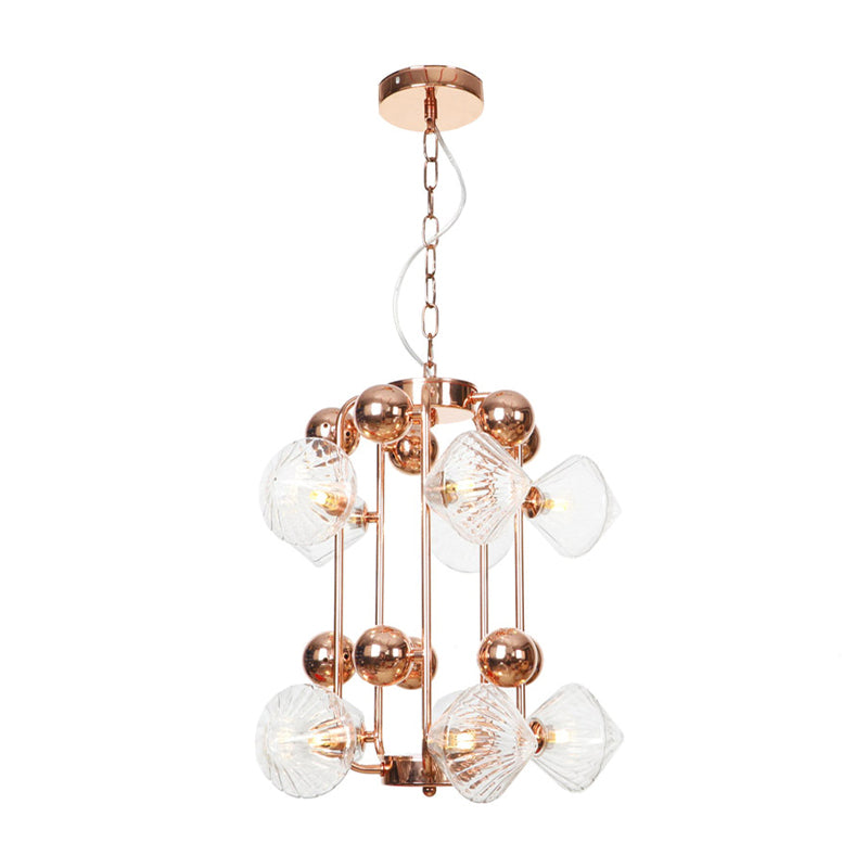 Diamond Living Room Chandelier Lighting Vintage Clear/Amber Ribbing Glass 6/8/10 Bulbs Copper/Gold Finish LED Pendant Lamp