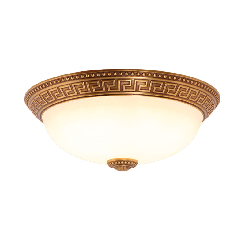 Cream Glass Bronze Flush Mount Light Flower/Leaf/Floral-Trimmed Bowl Traditional LED Ceiling Light Fixture, 12"/16" W