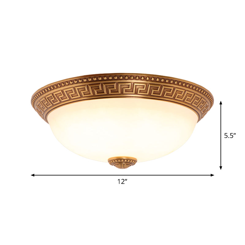 Cream Glass Bronze Flush Mount Light Flower/Leaf/Floral-Trimmed Bowl Traditional LED Ceiling Light Fixture, 12"/16" W