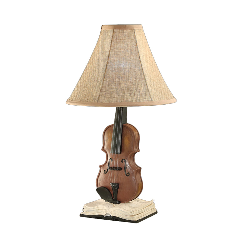 Living Room Flared Shade Desk Light with Violin Base Resin 1 Head Kids Beige Reading Light
