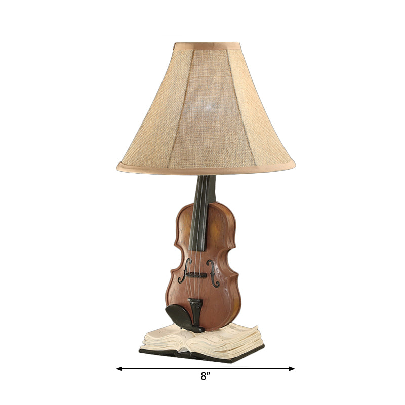 Living Room Flared Shade Desk Light with Violin Base Resin 1 Head Kids Beige Reading Light
