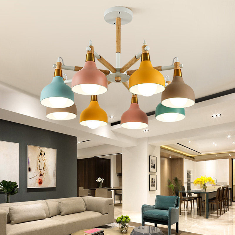 Torch Shaped Nursing Room Chandelier Metal 8-Bulb Macaron Style Pendant Light