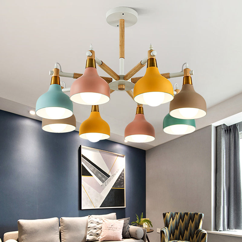 Torch Shaped Nursing Room Chandelier Metal 8-Bulb Macaron Style Pendant Light