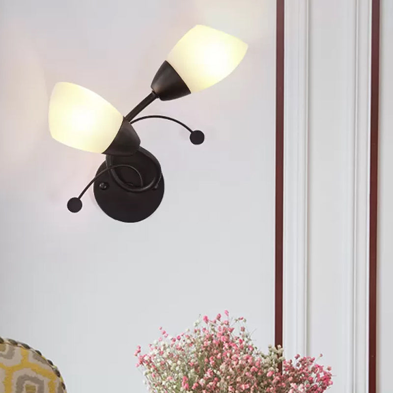 Monte a parete di tulipano a 2 tetti Light Light Lampada di sconde in vetro in avorio nero con accento di cristallo