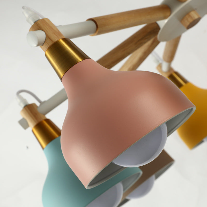 Torch Shaped Nursing Room Chandelier Metal 8-Bulb Macaron Style Pendant Light