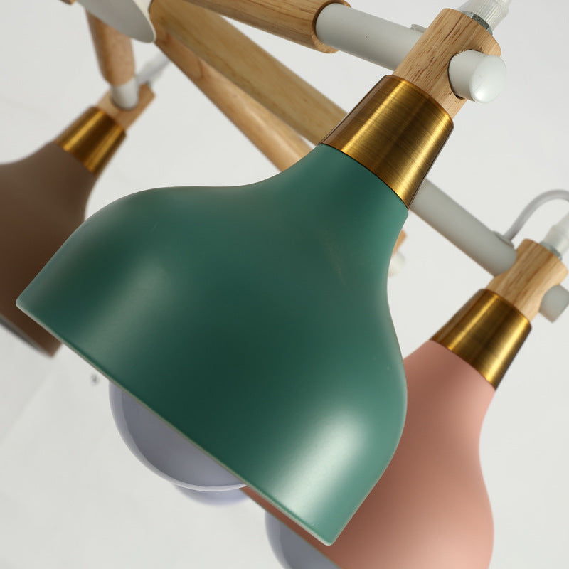 Torch Shaped Nursing Room Chandelier Metal 8-Bulb Macaron Style Pendant Light