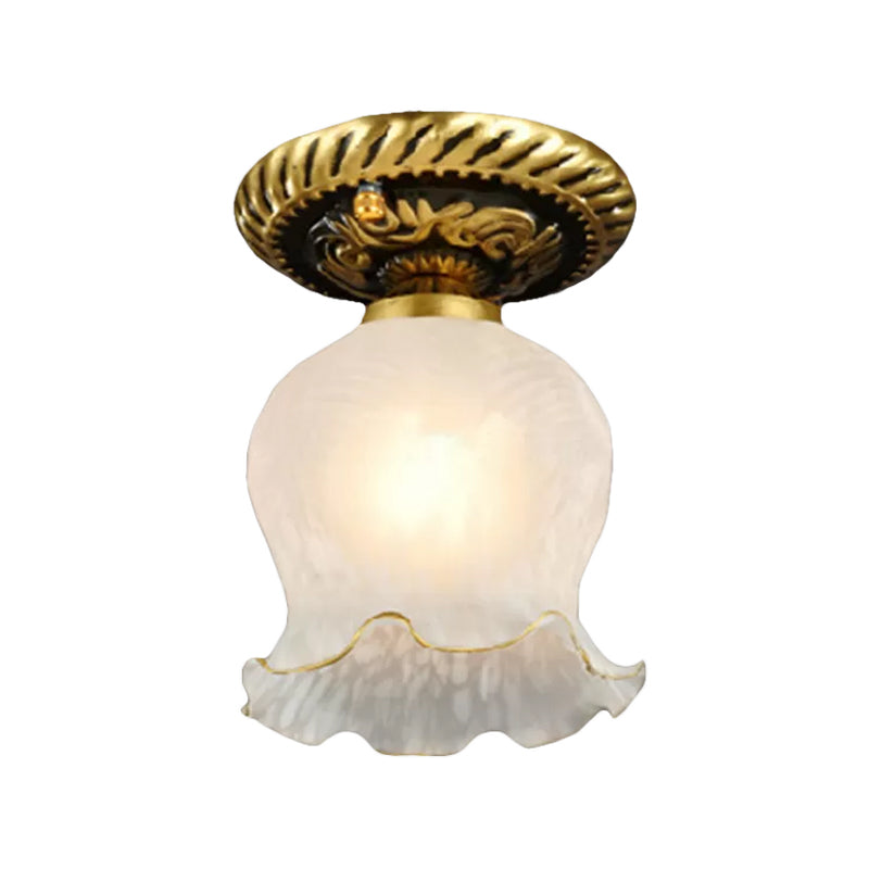 Singolo Floral Small Flushmount Rustic Brass Frosted White Glass Flush Mount Massimale Luce per Hallway