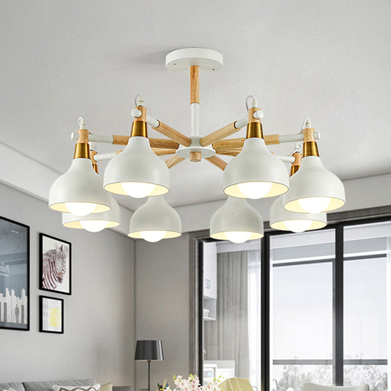 Torch Shaped Nursing Room Chandelier Metal 8-Bulb Macaron Style Pendant Light