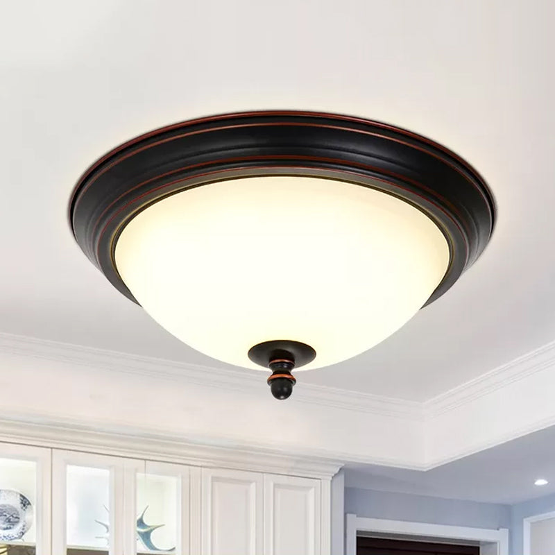 Bowl Shaped LED Ceiling Lighting Minimalist Black/Bronze/Dark Coffee Milk Glass Flush Mount Fixture, 15"/19.5" Wide