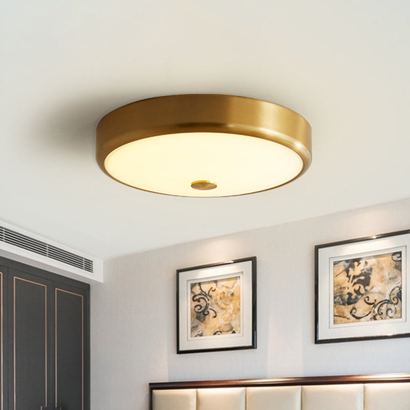 12.5"/16" Dia Antiqued Gold LED Flush Mount Simplicity White Glass Bowl/Round Ceiling Light for Bedroom