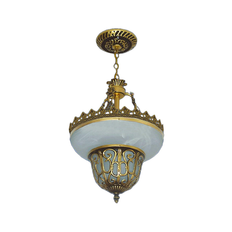 Bronze -Topf -Pendel -Leicht -Traditionelle Alabaster Glas 3 Lampen -Esszimmer Kronleuchter, 12 "/16" /19,5 "breit