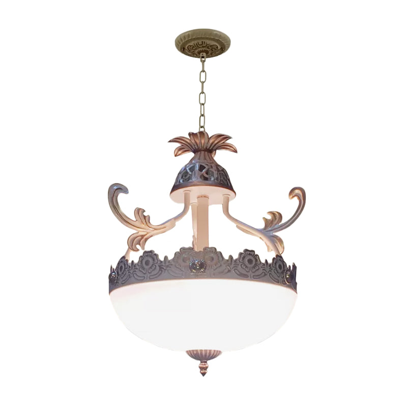 Traditionelle Kuppel Anhängerleuchte 12 "/16" /19.5 "breite 3 Köpfe handgearbeitetes weißes Glaskronleuchterlampe