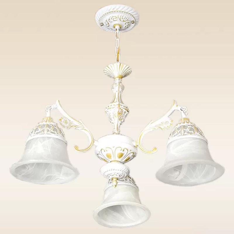 Alabaster Glas weißer Kronleuchter Carillon 3 Köpfe Landstil Hängende Anhänger Licht