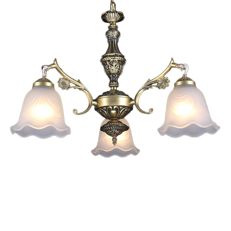 Ruffle Bedroom Hanging Light Kit Traditional Frosted Glass 3-Light Bronze Finish Chandelier