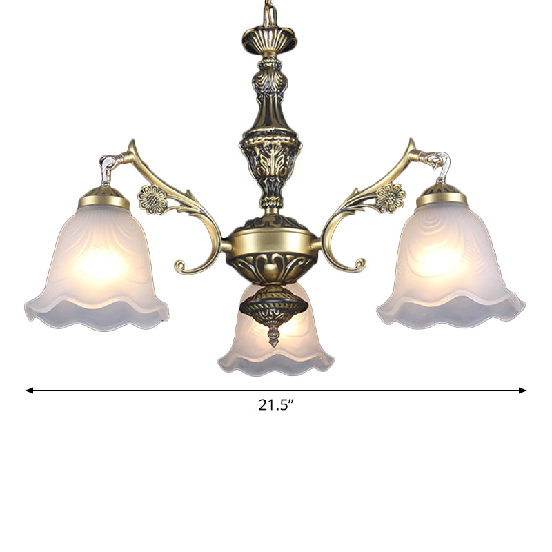 Ruffle Bedroom Hanging Light Kit Traditional Frosted Glass 3-Light Bronze Finish Chandelier