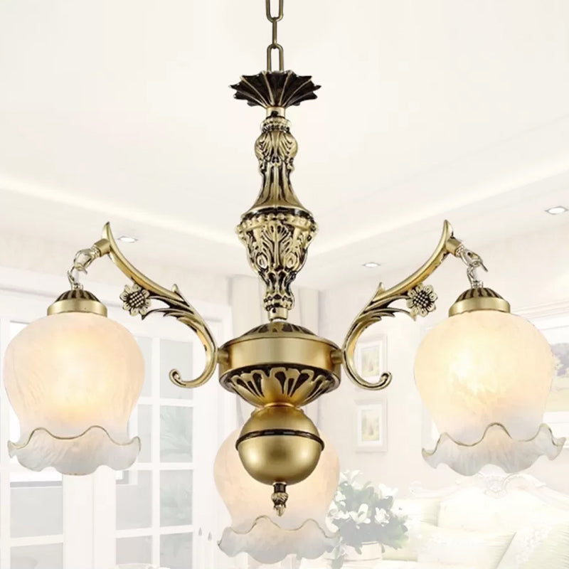 3 lichten rose op kroonluchter vintage antieke bronzen/noodlijdende witte crème glazen ophanging hanger voor slaapkamer
