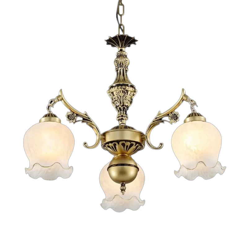 3 Lichter Rose Down Kronleuchter Vintage Antique Bronze/Distressed weiße Creme Glasfederung Anhänger für Schlafzimmer