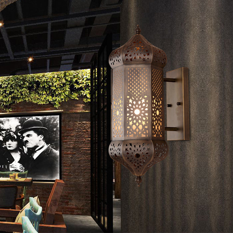 Antiquiertes Messing hohlausleichter türkischer Eisen 1 Glühbirne Laternenwandleuchten