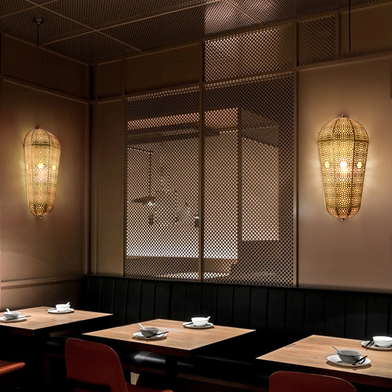 Metallic Brass Lantern Sconce Balloon Shaped Hollowed out 1-Head Turkish Wall Mount Lamp