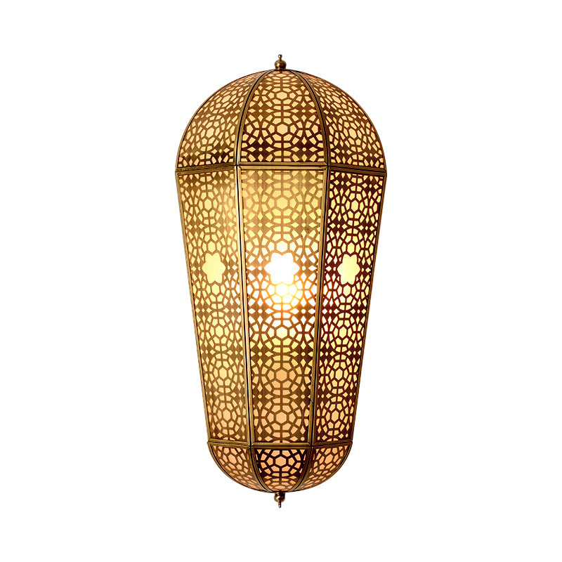 Metallic Brass Lantern Sconce Balloon Shaped Hollowed out 1-Head Turkish Wall Mount Lamp