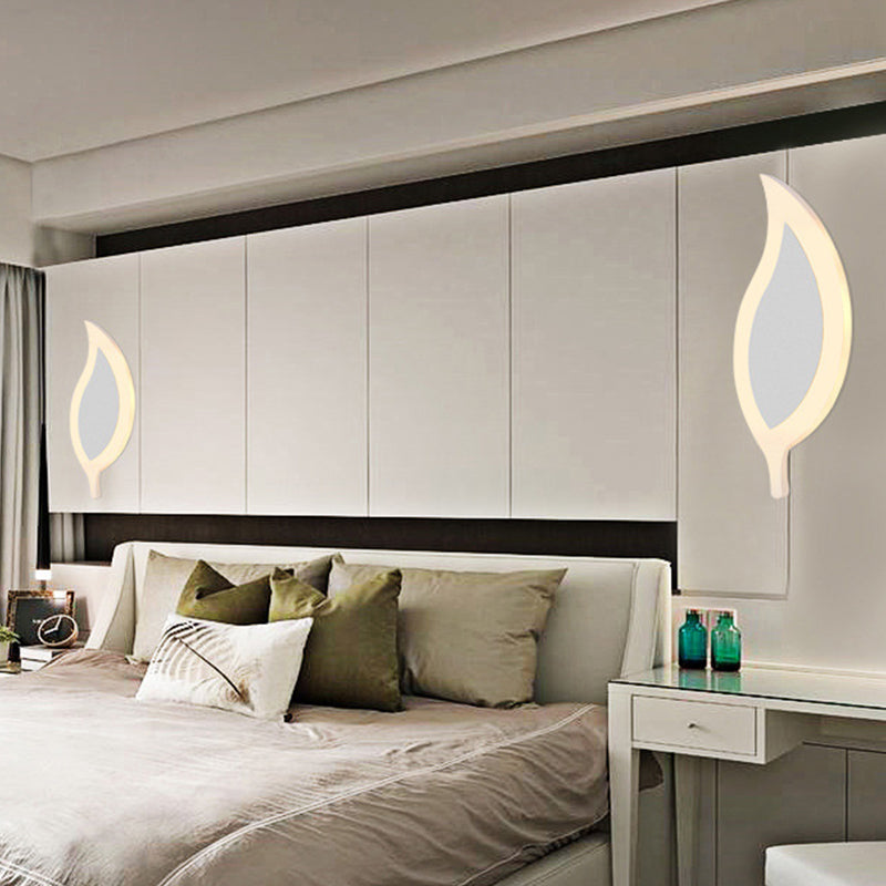 Cartoon Apple/Leaf/Cat Small Wall Light Acrylic Children Bedroom LED Flush Mount Wall Sconce in White