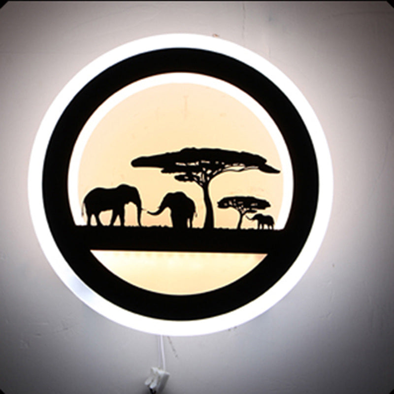 Nordic LED Wall Light Sconce Black Round/Elephant/Giraffe Ultrathin Wall Mounted Lamp with Acrylic Shade in Warm/White Light