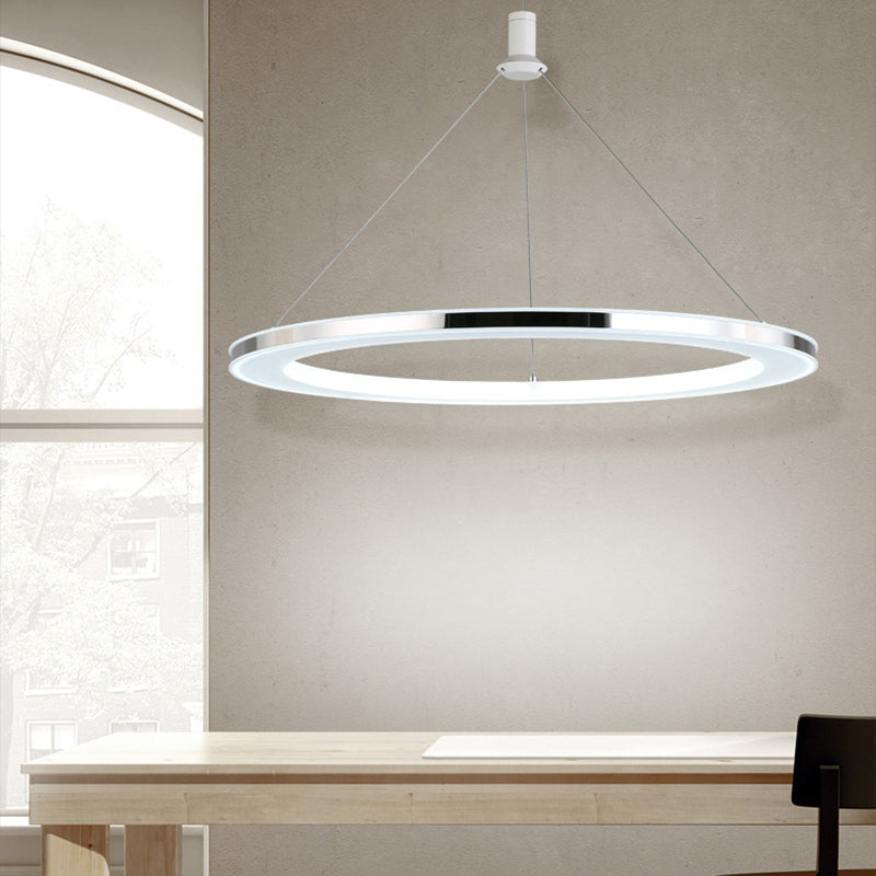 White Ring Pendant Light Fixture Simple 1/3/5-Head Acrylic Ceiling Suspension Lamp, 8"/12" Wide