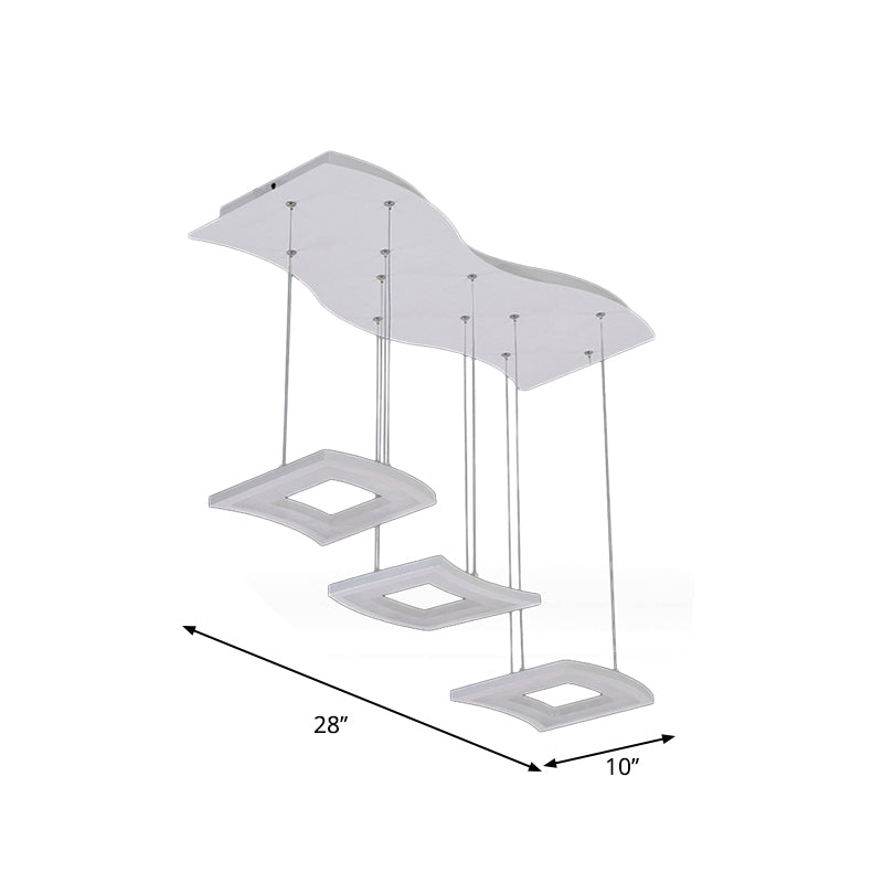 Acrylkurve Anhänger Beleuchtung minimalistische 3 Licht weiße LED Quadratdecke Lampe in warmem/weißem Licht