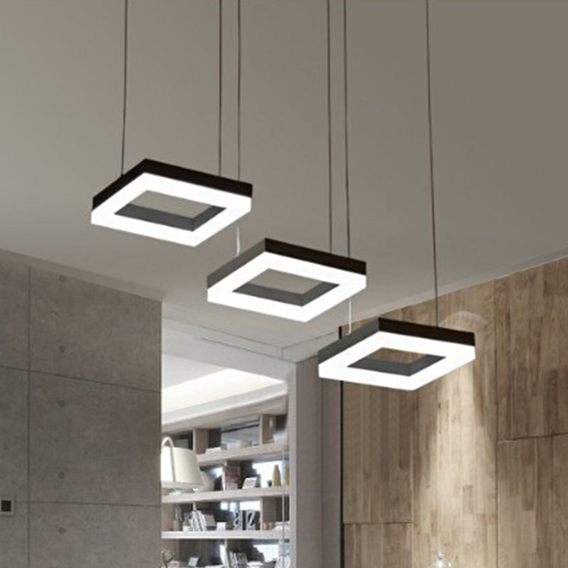Square Multi-Light Pendant Minimalism Acrylic 3 Heads Black/White LED Hanging Light in Warm/White Light