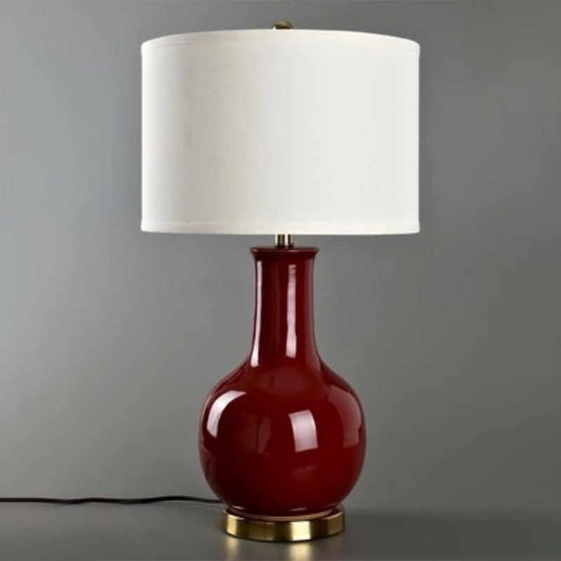 Drum Night Stand Light Modern Fabric 1 Head Living Room Table Lamp with Vase Ceramic Base in White/Red/Blue