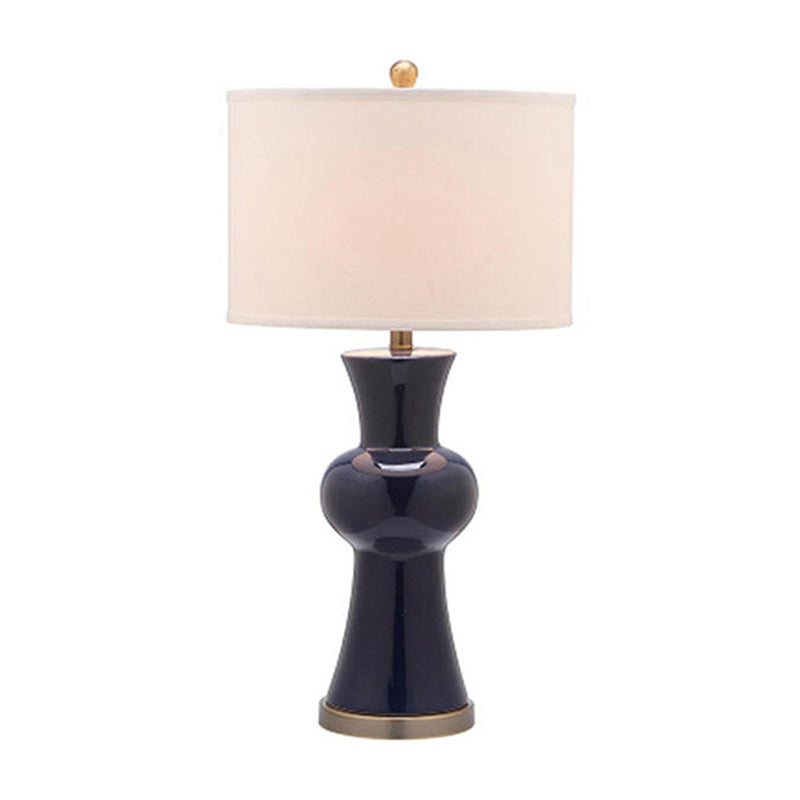 Lampada notturna del vaso ceramico moderna leggera da tavolo in piedi a 1 luci in bianco/blu reale/bordeaux con paralume a tamburo