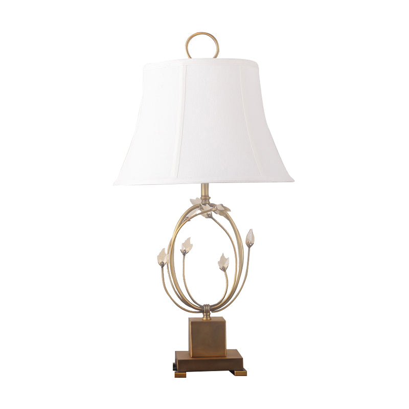 Tavolo da letto a campana a pannello tessuto leggero 1 lampadina lampada notturna moderna in bianco con decorazione cristallina