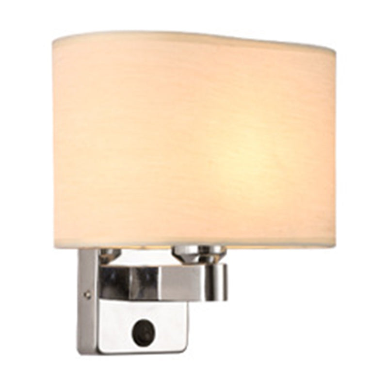 1-Light Bedroom Wall Lamp Nordic Black/White/Beige and Chrome Wall Sconce with Oval/Square Fabric Shade