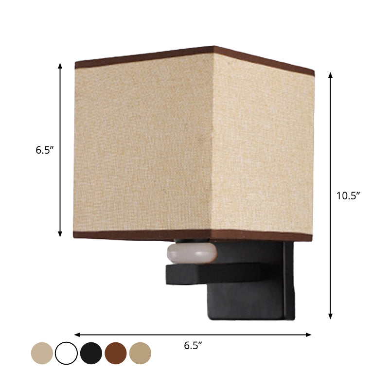 Rectangle Wall Mount Lamp Modern Fabric 1 Bulb Flaxen/White/Beige Wall Light Fixture with Faux Jade Decor
