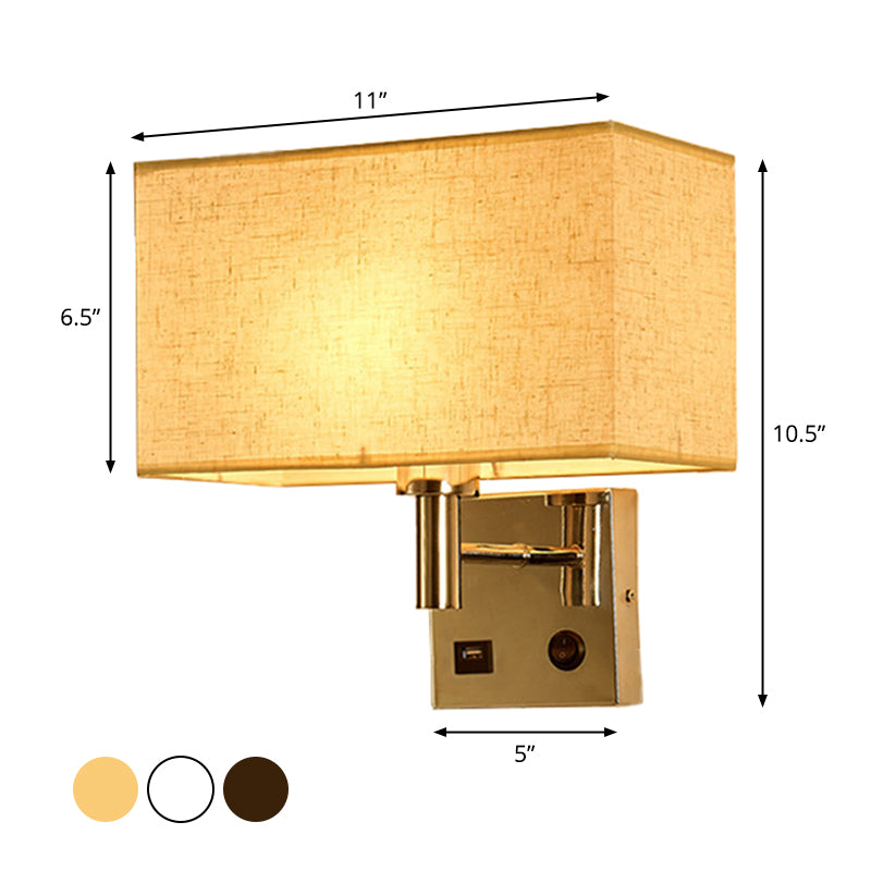 Beige/Black/White Rectangle Wall Lamp Simplicity 1-Head Fabric Wall Mounted Lighting for Bedside