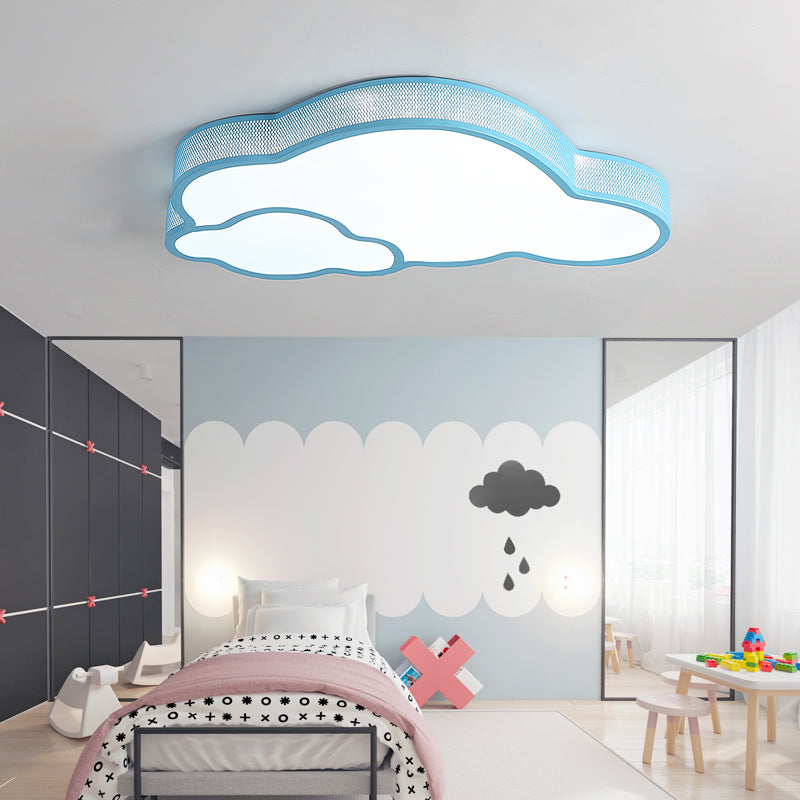 Macaron Flat Cloud Ceiling Mount Light Metal Acrylic LED Ceiling Lamp for Baby Girls Bedroom