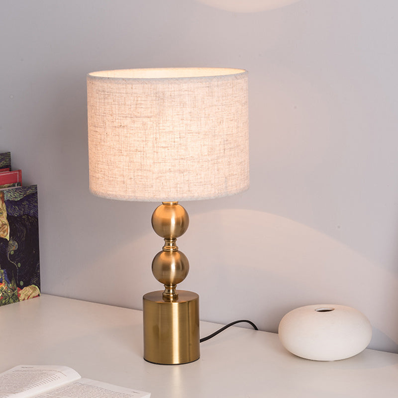 Fabric Cylindrical Night Light Postmodern Single Table Lamp with Gourd Base in Antiqued Gold