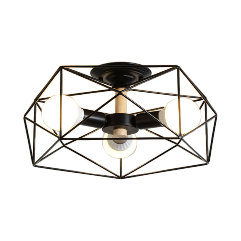 Montaje semiempotrado geométrico Metal moderno 3/4/5 luces Luz de montaje semiempotrado blanco/negro/dorado con pantalla de jaula de alambre