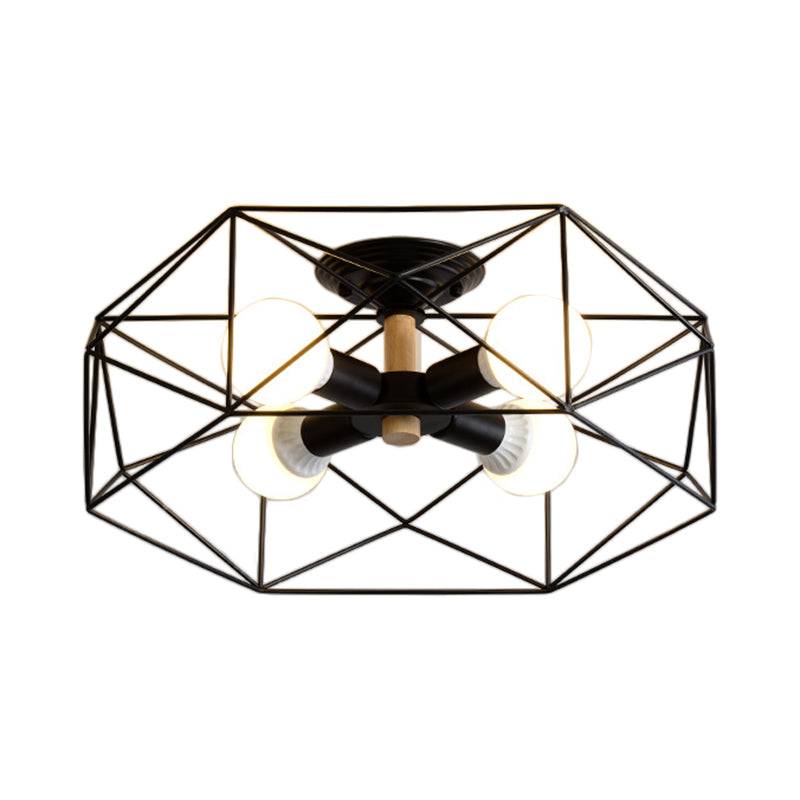 Geometrische semi-inbouw moderne metalen 3/4/5-lichts wit/zwart/goud semi-inbouwlamp met draadkooikap