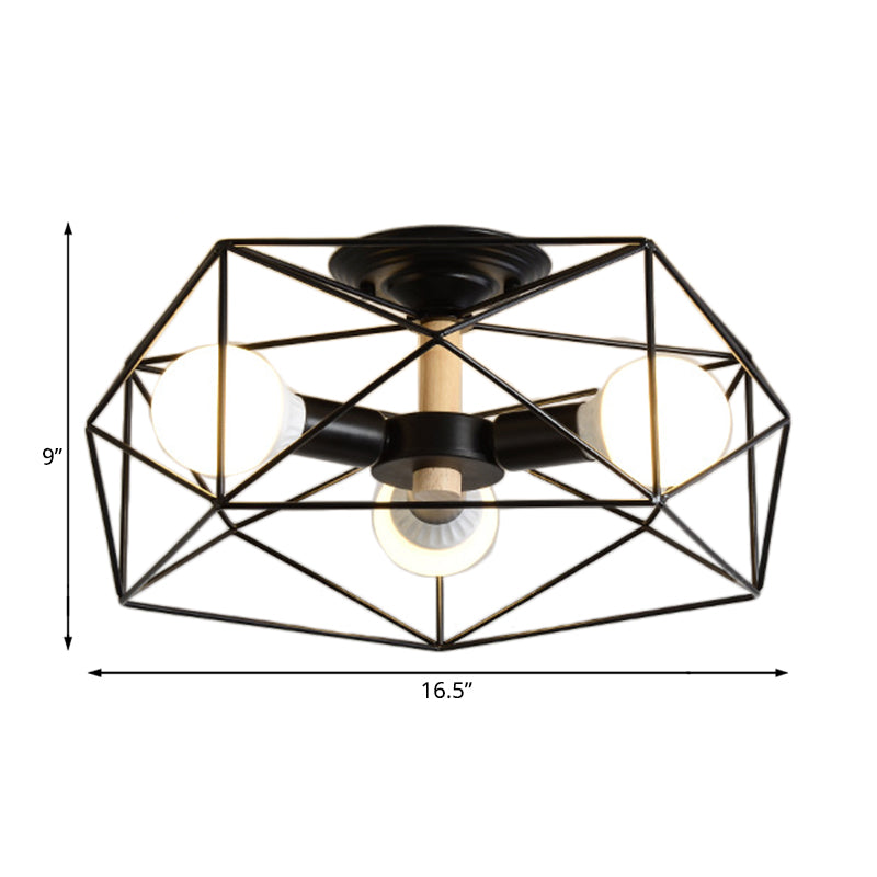 Geometrische semi-inbouw moderne metalen 3/4/5-lichts wit/zwart/goud semi-inbouwlamp met draadkooikap