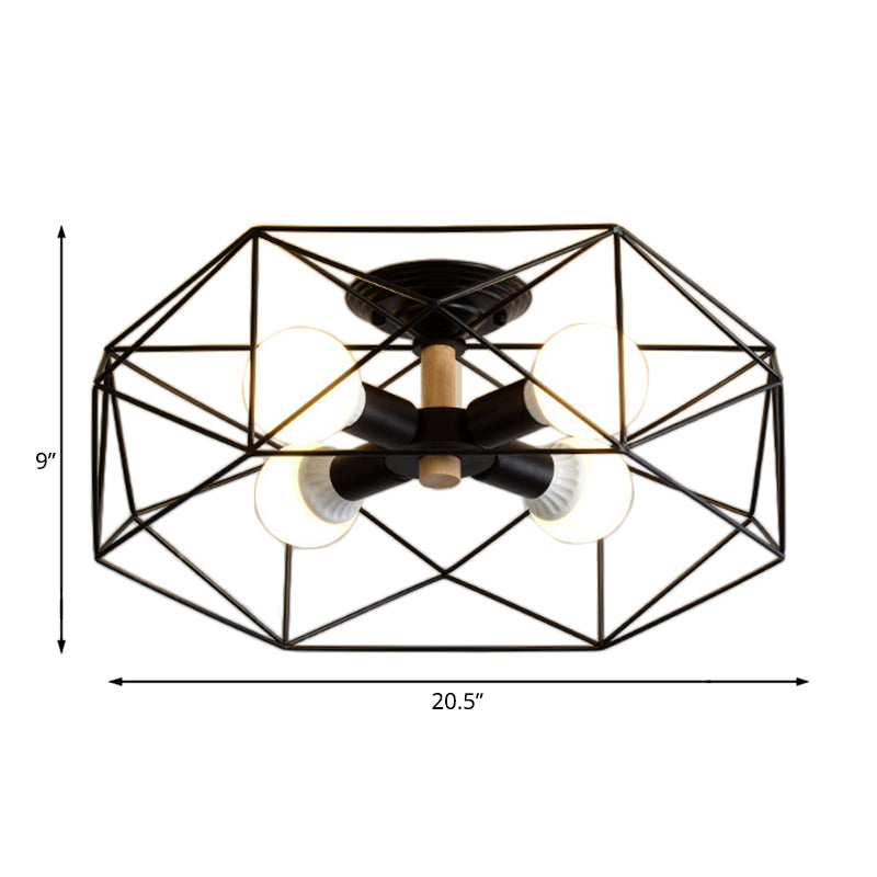 Geometrische semi-inbouw moderne metalen 3/4/5-lichts wit/zwart/goud semi-inbouwlamp met draadkooikap