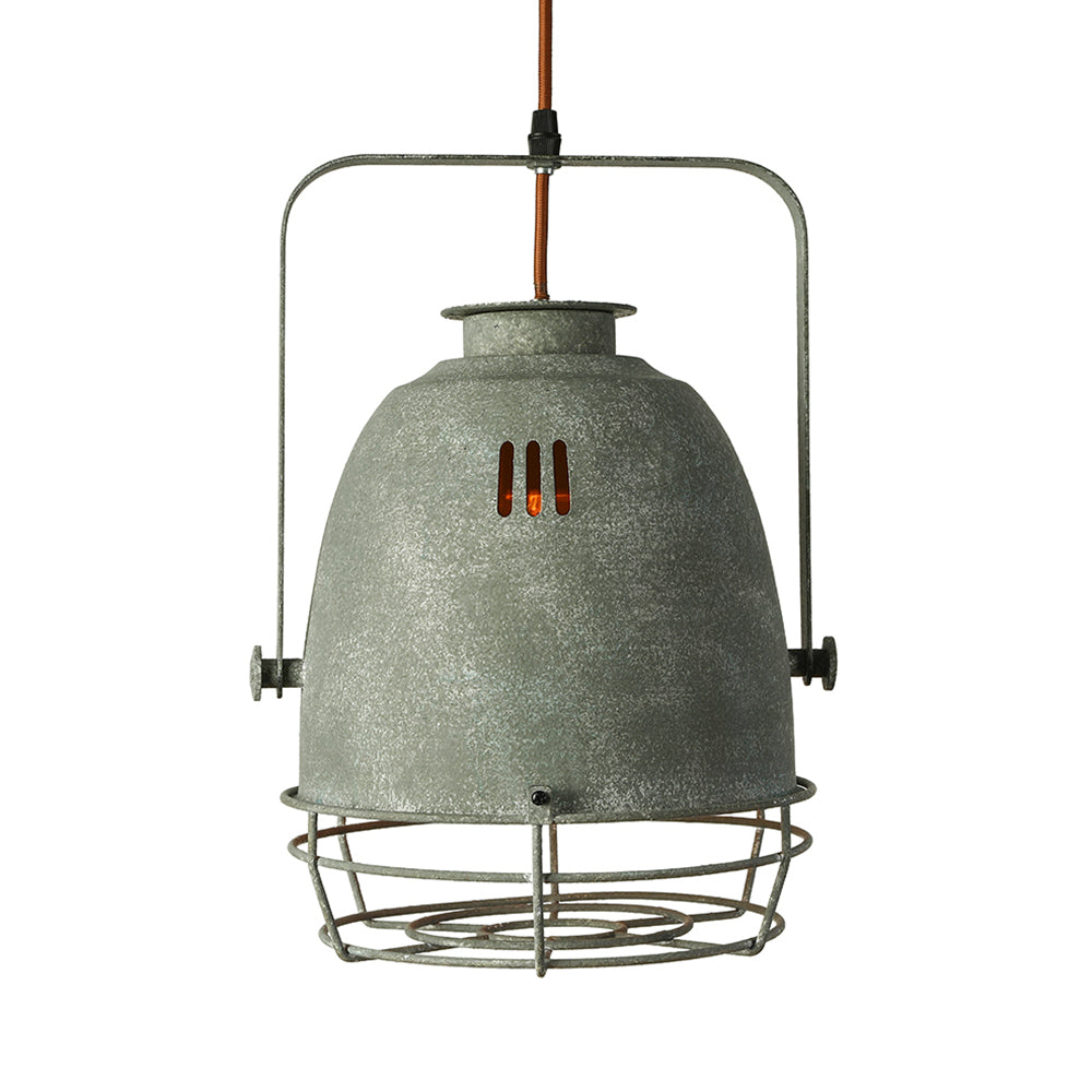 Wrought Iron Bell/Dome Shade Pendant Lighting Industrial 1 Light Living Room Hanging Lamp with Wire Guard in Grey